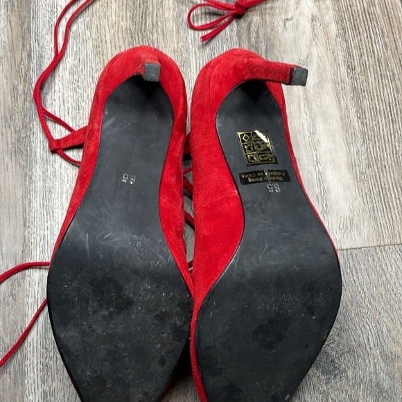 Jeffery Campbell Women’s Red Suede Brielle Lace Up Closed Toed Heels, size 8.5 - Picture 9 of 11